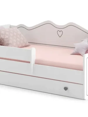 Łóżko dziecięce EMMA-DREAM 180x80 barierka szuflada materac - Biały/Szary Łóżko dziecięce EMMA-DREAM 180x80 barierka szuflada materac - Biały/Szary
