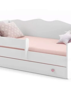Łóżko dziecięce EMMA-WHITE 160x80 barierka szuflada materac - Biały/Różowy