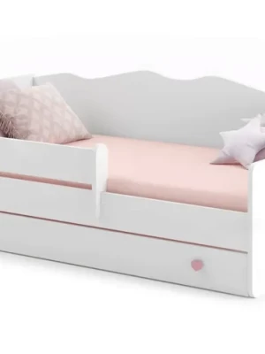 Łóżko dziecięce EMMA-WHITE 160x80 barierka szuflada materac - Biały/Różowy