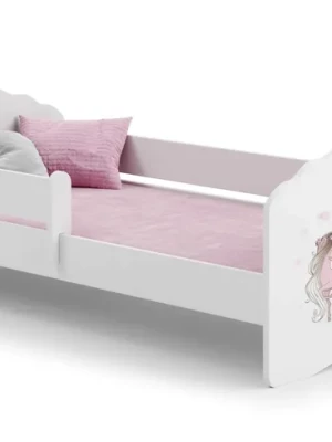 Łóżko dziecięce FALA białe dziewczynka jednorożec 140x70 barierka + materac