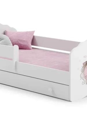 Łóżko dziecięce FALA białe dziewczynka jednorożec 140x70 szuflada materac