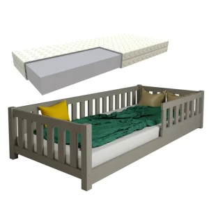 ŁÓŻKO DZIECIĘCE MONTESSORI LULU SZARE PODŁOGOWE 90X200 + STELAŻ MATERAC ŁÓŻKO DZIECIĘCE MONTESSORI LULU SZARE PODŁOGOWE 90X200 + STELAŻ MATERAC