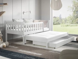 ﻿Łóżko Dziecięce STELLA 160x80 cm PODWÓJNE Chowany Stelaż Białe TRWAŁE