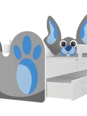 Łóżko KRÓLIK 160x80 naklejka grafika + materac szuflada