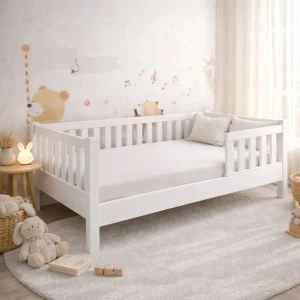 ŁÓŻKO MONTESSORI DZIECIĘCE LULU PLUS 120X200 BIAŁE + STELAŻ GRATIS SOLIDNE