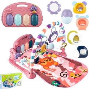 MATA EDUKACYJNA Z PIANINKIEM DUŻA INTERAKTYWNA GRZECHOTKI GRYZAKI RÓŻOWA