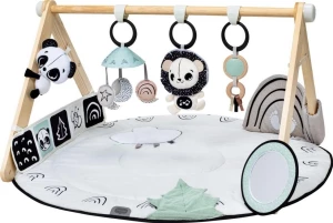Mata Tiny Love Decor Gimnastyka Dla Bobasa Z Drewnianym Stojakiem czarno-biały