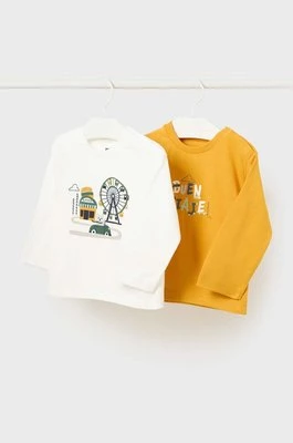 Mayoral longsleeve bawełniany niemowlęcy 2-pack kolor żółty z nadrukiem
