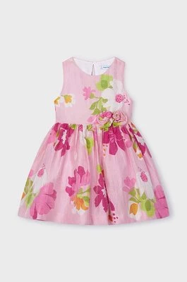 Mayoral sukienka lniana dziecięca kolor różowy mini rozkloszowana