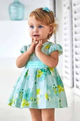 Mayoral sukienka lniana niemowlęca kolor turkusowy mini rozkloszowana