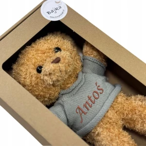 ﻿Miś z haftem imienia personalizowany prezent dla dziecka kartonik zielony