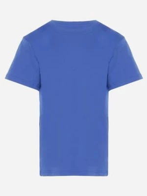 Niebieska Koszulka Bawełniana z Krótkim Rękawem i Małym Nadrukiem Lethosne