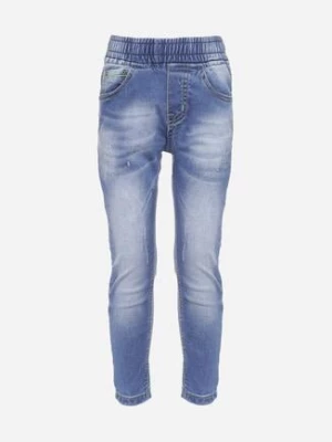 Niebieskie Jeansy Skinny z Gumką w Pasie i Kieszeniami Prunnela
