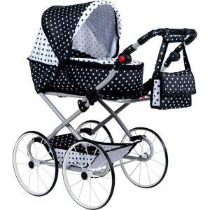 Nowy wózek dla lalek Natalka, czarno-biały Newbaby