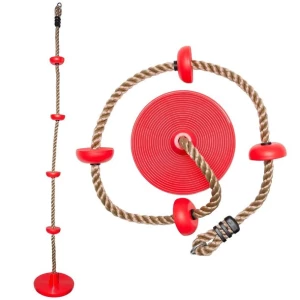 Okrągłe Siedzisko z Liną Wspinaczkową Dysk Czerwony dla Dzieci 30 cm Mocne
