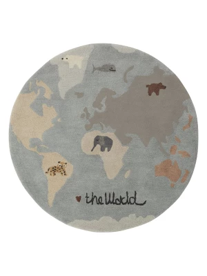 OYOY mini Wełniany dywan "The World" w kolorze błękitnym ze wzorem - Ø 120 cm rozmiar: onesize