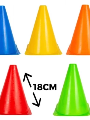 PACHOŁKI TRENINGOWE 18CM kolorowe pachołki stożki zestaw 5 sztuk do gier