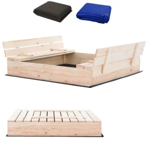 PIASKOWNICA DREWNIANA ZAMYKANA Z ŁAWECZKAMI PREMIUM 120x120cm + GRATISY