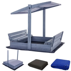 Piaskownica z Daszkiem Impregnowana Szara Drewniana Zamykana z Ławkami 120