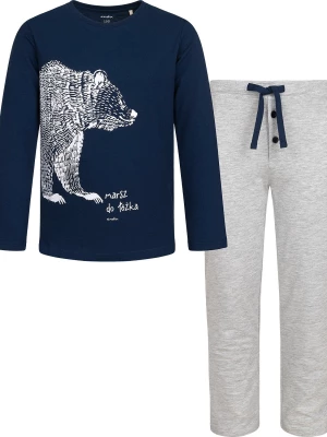 Piżama z długim rękawem dla chłopca, z niedźwiedziem, granatowa, 3-8 lat Endo