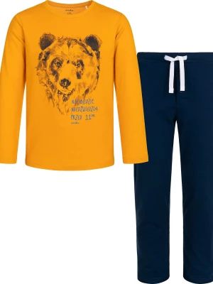Piżama z długim rękawem dla chłopca, z niedźwiedziem, musztardowa 3-8 lat Endo