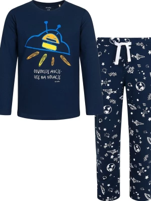 Piżama z długim rękawem dla chłopca, ze statkiem kosmicznym, granatowa 3-8 lat Endo