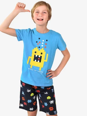 Piżama z krótkim rękawem dla chłopca, ze stworkiem komputerowym, niebieska 9-13 lat Endo