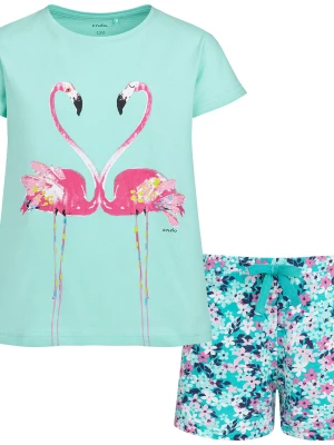 Piżama z krótkim rękawem dla dziewczynki, z flamingami, zielona 3-8 lat Endo