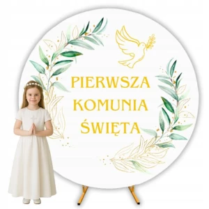 ﻿POKROWIEC MATERIAŁ ŚCIANKA DO ZDJĘĆ 2m NA KOŁO STELAŻ KOMUNIA Komunijny