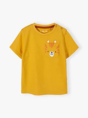 Pomarańczowy bawełniany t-shirt niemowlęce z kieszonką 5.10.15.