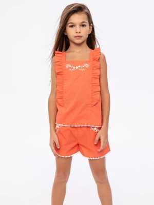 Pomarańczowy komplet dziewczęcy - bluzka na ramiączkach + spodenki Minoti