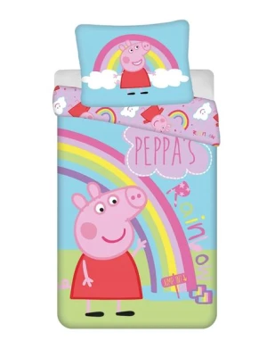 POŚCIEL 140x200 BAWEŁNIANA ŚWINKA PEPPA DZIECIĘCA DLA DZIECKA PEPA TĘCZA