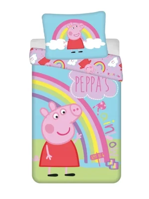 POŚCIEL 140x200 BAWEŁNIANA ŚWINKA PEPPA DZIECIĘCA DLA DZIECKA PEPA TĘCZA