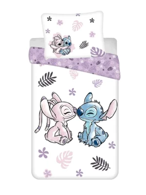 Pościel 140x200 Lilo i Stitch biała fioletowa poszewka 70x90 August Pościel 140x200 Lilo i Stitch biała fioletowa poszewka 70x90 August