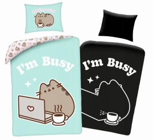 ﻿Pościel Świecąca w ciemności 140x200 Pusheen Kotek Zielona