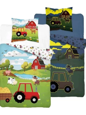 Pościel Świecąca w ciemności 140x200 Traktorek Czerwony Farma