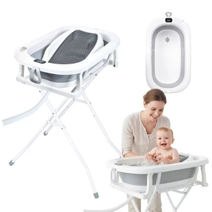 PRIMABOBO Wanienka składana MILO dla dziecka Stojak Fotelik Termometr SZARA