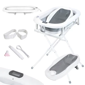 PRIMABOBO Wanienka składana MILO dla dziecka z Termometrem Fotelik Szara