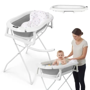 PRIMABOBO Wanienka składana PREMIUM ZE STOJAKIEM dla dziecka PODUSZKA SZARA