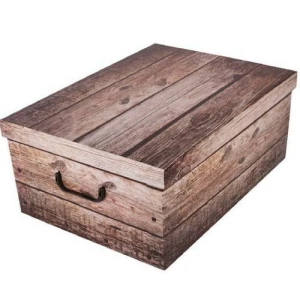 Pudełko do przechowywania z pokrywą Wood, szary, 51 x 37 x 24 cm 4-Home