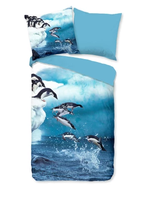 Pure Komplet pościeli "Jump" w kolorze niebieskim z mikrofibry rozmiar: 135x200 cm