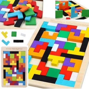 PUZZLE DREWNIANE UKŁADANKI DREWNIANE KLOCKI TETRIS TANGRAM GRA LOGICZNA