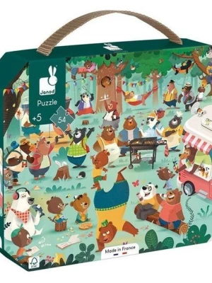 Puzzle Janod Rodzina misiów w walizce 54 elementy