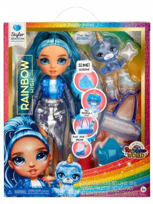 ﻿Rainbow High Lalka Fashion Błyszcząca Skyler Bradshaw Blue Slime Zwierzątko