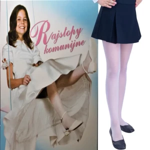 Rajstopy do Komunii Komunijne z Lycry Białe Gładkie eleganckie R-152