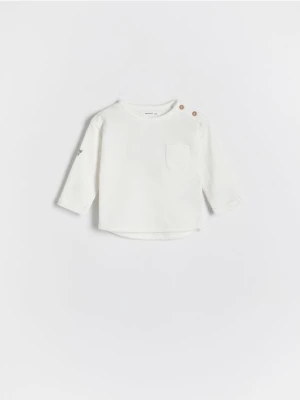 Reserved - Koszulka oversize z kieszonką - złamana biel