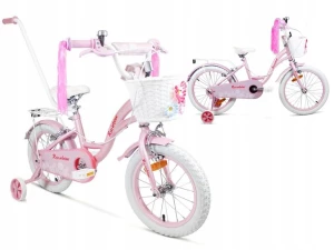 ROWEREK DZIECIĘCY DLA DZIEWCZYNKI SIROX RAINBOW PINK KOŁO 14" Z KOSZYCZKIEM