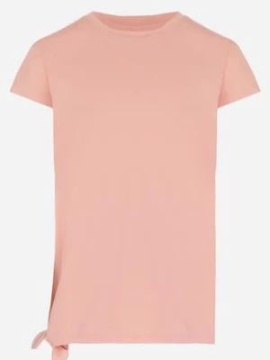 Różowa Koszulka z Krótkim Rękawem i Ozdobnym Wiązaniem Pryncess