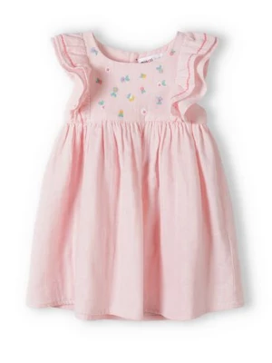 Różowa sukienka niemowlęca bawełniana z krótkim rękawem Minoti