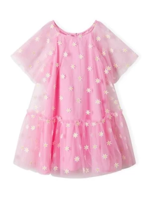 Różowa tiulowa sukienka w kwiatki dla niemowlaka Minoti